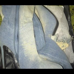 Jean knee high boots